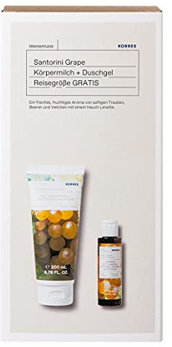 KORRES The SANTORINI GRAPE Surprise Set, 2-teilig, Duschgel (40ml) & Körpermilch (200ml), vegan, für feuchtigkeitsspendende Pflege