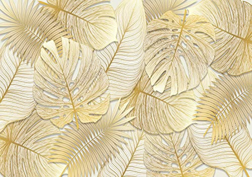 Wesmilewallpaper Papier Peint Panoramique 3D Feuille De Bananier D'Or De Forêt Tropicale D'Art Géométrique Papiers Peints Intissé Tapisserie Murales Poster 400x280cm