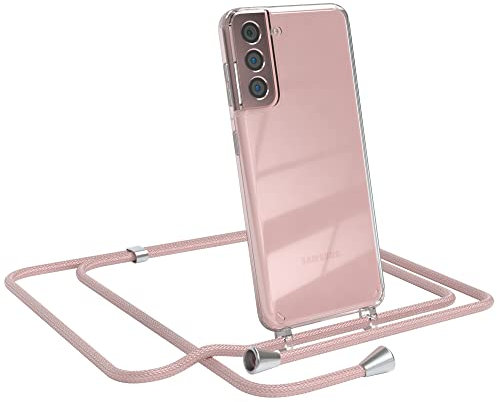 EAZY CASE Handykette kompatibel mit Samsung Galaxy S21 5G Handyhülle mit Umhängeband, Handykordel mit Schutzhülle, Silikonhülle, Hülle mit Band, Stylische Kette mit Hülle für Smartphone, Rosé-Gold