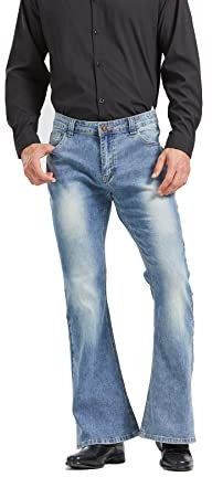 Herren Relaxed Vintage 60er 70er Jahre Bell Bottom Stretch Fit Classic Comfort Flared Flares Retro Leg Disco Denim Jeans Hose, BU, 3XL