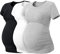 LAPASA Lot de 3 T-Shirts de Maternité Femme Vêtements de Grossesse Maillot de Corps Enceinte Manches Courtes L55 1 Noir, 1 Gris Chiné, 1 Blanc Cassé XXL