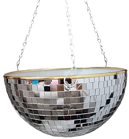 SLDHFE 2PCS Disco Ball Planter, 18.5inch Mirror Disco Ball Hanging Planter Mirror Decorative Plant Pots Silver Hanging Flower Pot Boho Decor Disco Ball Vase for Balcony Patio Garden
