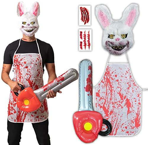5 pcs Horror Rabbit Costume - Halloween Costumes For Men - Adult & Teen One Size Fits All - 2024 Trending Fancy Dress - UK Based Brand