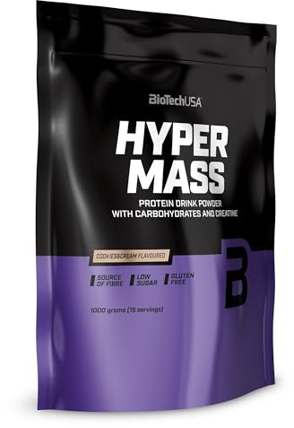 BioTechUSA Hyper Mass - Mass Gainer with Carbs & Protein Blend | Micronised Creatine | Gluten-Free, 1 kg, Cookies & Cream