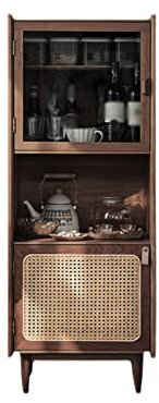 WAOCEO Weinregale Schmaler Weinschrank Kleiner Größe Rattan Integrierter Weinbarschrank Holz Doppeltür Wall Locker Home Weinprayerschrank barschrank (Color : B)