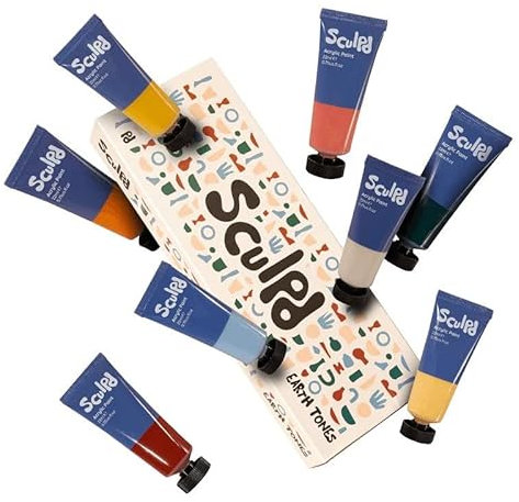 Sculpd Erdtöne Dicke Acrylfarbe Set - Professionelles Acrylfarbset mit 8 x 22ml ungiftigen Farben für Holz, lufttrocknenden Ton, Keramik, Leinwand, Basteln, Stoff, Steine - kräftige Farben