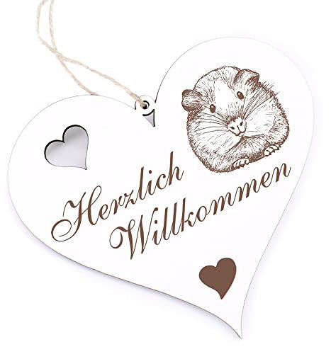 Herzlich Willkommen Schild - Meerschweinchen - Deko Herz Holz Willkommensschild Türschild Dekoschild Türdeko
