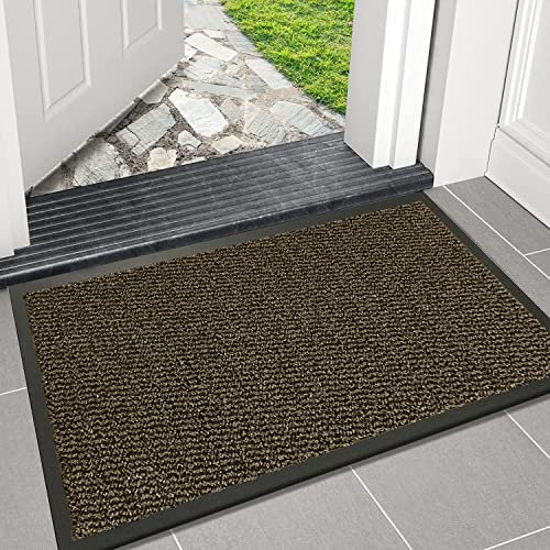 Door Mats Outdoor - Brown, 40 x 60 cm - Waterproof Non Slip Strong Rubber Backing PVC Door Mat for Indoor Kitchen, Entrance Hall Hallway
