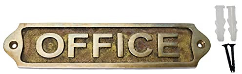 Quality Home Crafts Sam Star Brass Metal Door Sign Plaques|Antique Finish|Easy DIY Installation Plaques|Best Home Decor Plaques|Plaques for Gents,Ladies,Office,Laundry,Restroom,Pull,Parking (OFFICE)