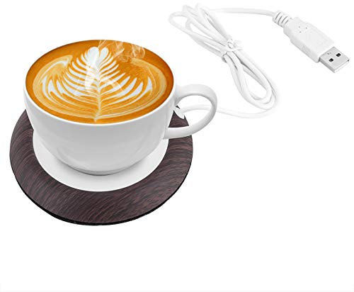Chauffe-tasse, chauffe-tasse USB en grain de bois avec câble USB, tapis chauffant pour thé, café, bureau, bureau à domicile(Grain de bois foncé)