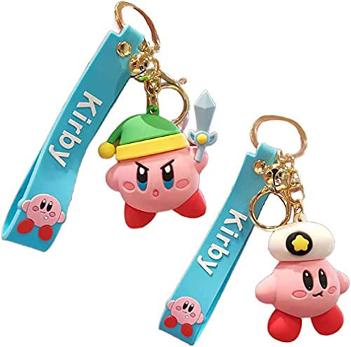 CHUTRU Cartoon Schlüsselanhänger, 2pcs Kirby Kreative Puppe Ornamente Schultasche Anhänger Zubehör Auto Gummi Schlüsselanhänger Kette Geschenk