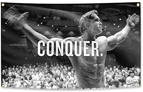 Fonhon - Eroberungsflagge für Arnold Schwarzenegger 90 x 150 cm Banner Gym Motivation Lustiges Fitness-Poster Langlebig Cool Tapisserie Man Cave Wanddekoration verschleißfest, farbecht, mit 4