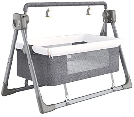 Elektrische Babywiege, Stubenwagen am Bett, bequemes Babybett mit Fernbedienung, 5 Schüttelmodi und 3 Timing-Auswahl, tragbares Baby-Kinderzimmer-Center, Babybett mit Matratze (Color : Dark Grey)