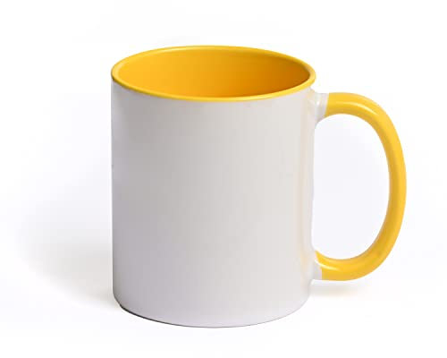 KARLAkreativ Tazas para manualidades para pintar y diseñar, también aptas para sublimación, incluye lápices de pintura de porcelana originales KREUL (1 taza amarilla + bolígrafos)