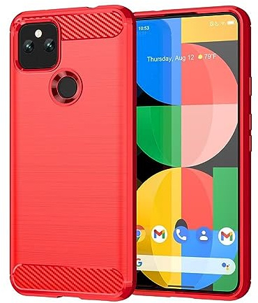 HONLEN TPU Silicone Hülle für Google Pixel 4a (4G) (5.81 Inches), Fasergebürstetes Muster, rutschfeste Case - Rot