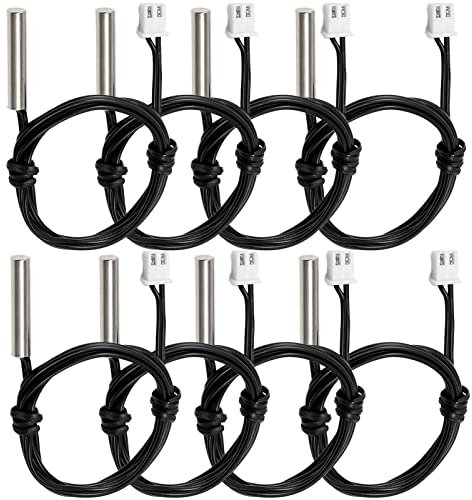 8 Stück NTC Thermistor 10K ohm Temperatursensor Sonde, Fajoeda Edelstahl NTC 10K B3950 1% mit 1m Kabel Digital Thermal Verlängerungskabel