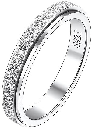 Suplight Anxiety Ring Silber 925, Fidget Ring Gegen Stress, Damen Herren Spinnerring, sandgestrahlt Zappelring mit Geschenkebox für Geburtstag Valentinstag, Größe 55