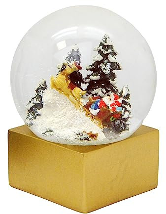 Schneekugel Weihnacht Santa im Rentier Schlitten im Winterwald auf Sockel Gold, Pure-Line, Durchmesser 100mm Schüttelkugel * 20152