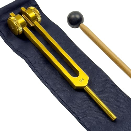 128 Hz OTTO Tuning Fork for Healing with Drawstring Pouch - OSTEOPHONIC application for Sound Healing and Biofield Therapy - Gold Color