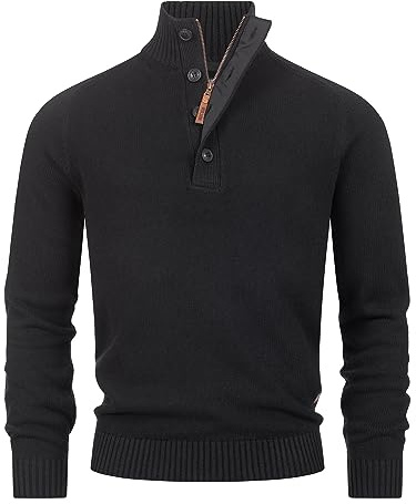 Indicode Herren INIsalu Strickpullover aus 70% Baumwolle mit Stehkragen | Klassischer Herrenpullover für business und Alltag, Strickpullover, Troyer, Freizeitpullover, Basic Pullover für Männer