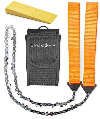 EVOCAMP Sega a catena manuale con 33 maglie - Sega a filo per legno compatta e pieghevole di 65 cm con una borsa - Sega a mano per lavori sugli alberi, campeggio e avventure di sopravvivenza
