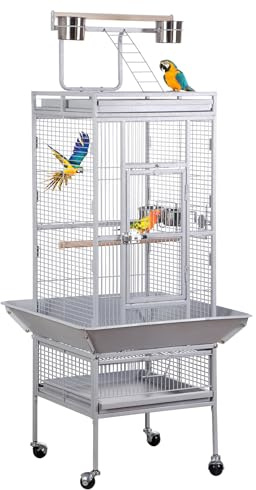Nova Microdermabrasion Großer Vogelkäfig für Papageien, Nymphensittiche, Sittiche, Chinchilla, Ara, Kakadu, Käfig mit Ständer, Sitzstange, Haustierbedarf, 154 cm, Weiß