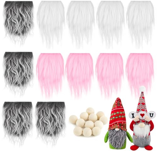 BOFUNX 12 Stück Zwergenbärte Wichtelbart Zum Basteln mit 12pcs Holzperlen, Weihnachten Zwerg Bart Holzperlen Set für Weihnachten DIY Handwerk Party Supplies