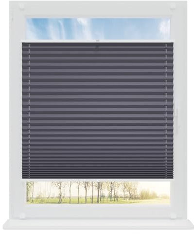 RENA Plissee ohne Bohren Rollos für Fenster | Faltrollos für Fenster & Tür | Plisseerollo nach Maß Verdunkelung | Fenster Rollos für Innen | Jalousie Graphit 40x120 cm