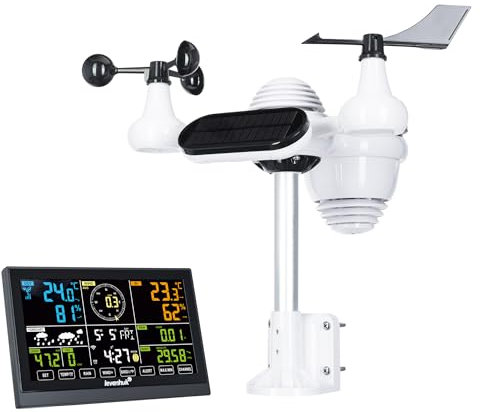 Levenhuk Wezzer PLUS LP140 7-in-1 Spritzwassergeschützte Digitale Wetterstation mit Kalender und Uhr mit Alarm, Thermometer, Hygrometer, Barometer, Anemometer und Regenmesser