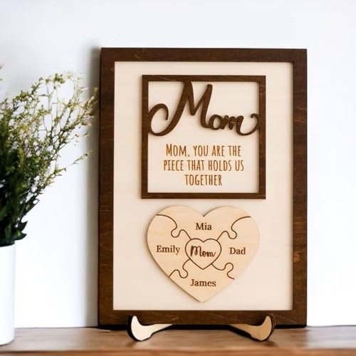 Personalisiertes Holzpuzzle-Schild zum Muttertag, individuell graviertes Holzschild, das uns zusammenhält, Geschenk für Mutter, Oma, Familie, Geburtstag, Muttertag, Weihnachten, dekorative Schilder