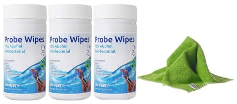 Antibacterial Wipes - 3 x Tubs of 200 Alcohol Wipes for Cleaning Surfaces and Kitchen Food Probes – Disinfectant Sterile Probe Wipes Food Safe With Microfibre Cloth X1
