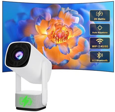 【Autokorrektur Autofokus】 Eroshoo Outdoor Mini Beamer R1 mit Akku,WiFi 6 BT5.2 Beamer Android TV 11.0,10000Lumen Videoprojektor 1080P Unterstützung 4K Heimkino Projector für Smartphone/USB-Weiß
