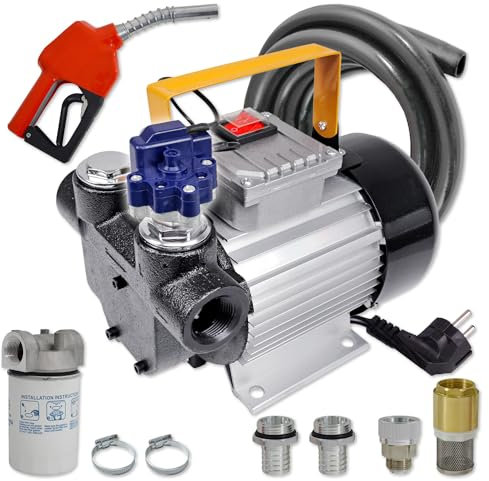 Diesel Pump Standard Automatic self-Priming Pump 230V Heating Oil Pump Fuel Pump biodiesel Electric Barrel Pump, with Hose, Accessories with Nozzle, Hose, Check Valve (7-DPS01145-6S3)