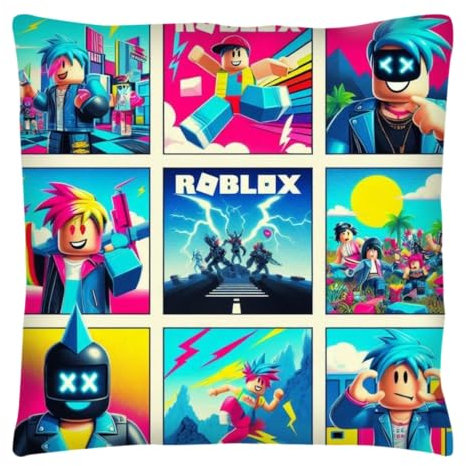 The Beach Stop Kissenbezug mit lustigem Videospiel-Charakter, Pop-Art-Heimdekoration, Geschenkidee für Männer, Frauen, Jungen, Mädchen, 45 x 45 cm (Roblox Pop Art)