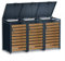 DWD Garden Triple Wheelie Bin Hideaway 120L,240L Waste Bin,Storage Shed w/Locking Doors Assisted lift up Lid easy use Outdoor Hygienic Dustbin Unit Cover Powdercoated Steel Matt Grey with Oak Doors