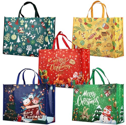5 Stück Riesige Weihnachtsgeschenktaschen, Tragetaschen mit Griffen, Treat-Taschen, Nichtgewebte Taschen für Geschenke, die Einkaufen verpacken, Weihnachtsfeierzubehör