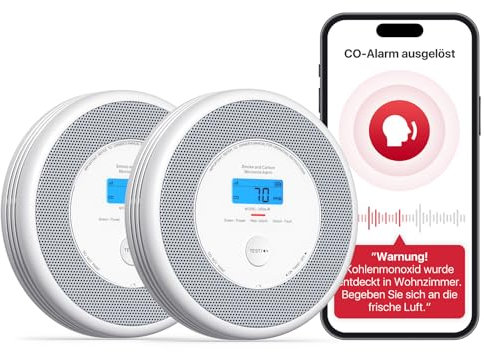 X-Sense XP0A-iR Rauch und CO Melder mit Sprachalarm und Standortansage, WLAN Kombinierter Rauch- und Kohlenmonoxidmelder für 17 festlegbare Räume,kompatibel mit der X-Sense Home Security-App, 2er Set