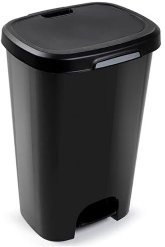 Acan Tradineur - Cubo de basura con pedal, plástico, contenedor residuos, papelera, reciclaje, fácil vaciado, fabricado en España (Negro - 50 litros - 63,5 x 41 x 36 cm)