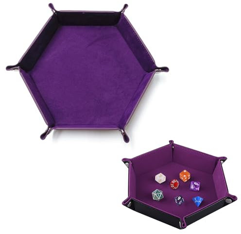 Bandeja De Dados Hexagonal Plegable De Doble Cara - Tablero De Terciopelo para DND RPG Juegos De Mesa (Violeta)