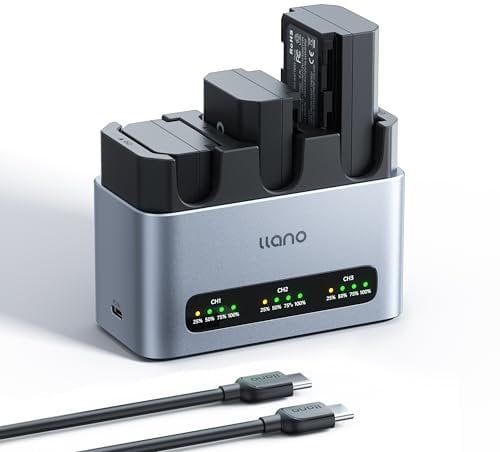 llano 3-pack 2400mAH NP-FZ100 Battery & 30W Fast Charger Set:Triple Slot for Sony Camera A7III A7IV A6700 FX3 FX30 A9 A7C A7CII A7RV A7RIII A6600 ZV-E1 ZV-E10II A1 FX2, USB-C,LED,Durable CNC Aluminum