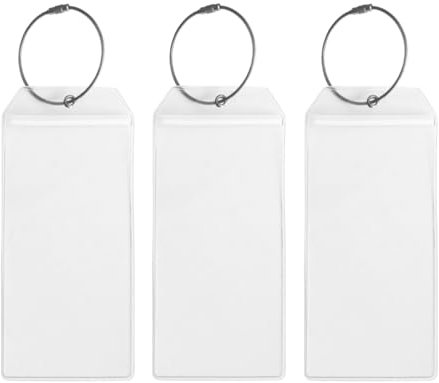 Gepäckanhänger, PVC-Halter zum Bedrucken von Etiketten, wasserdicht, mit wiederverschließbarem Reißverschluss und Stahlschlaufen, 3 Stück