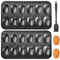 2 Pack Madeleine Pan with Silicone Brush, Non-Stick Coating French Shell Cake Mould, 12 Cup Madeleine Pan, Heavy Duty Cake Tray for Oven Baking, Chocolate, Cakes, Candy, Cookies, Black