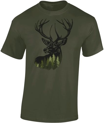 Baddery Jäger T-Shirt Herren - „Forest Deer“ | Jagd Shirt für Männer mit Hirsch-Motiv