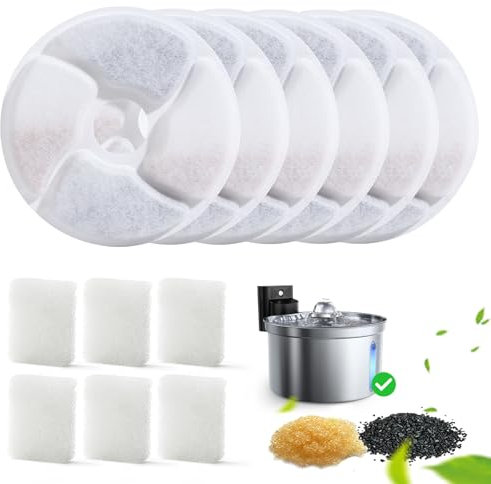 FEELNEEDY Katzenbrunnen Ersatzfilter-Set für FN-W19 Trinkbrunnen für Katzen Kabellos–6 Filter + 6 Pumpenschwämme