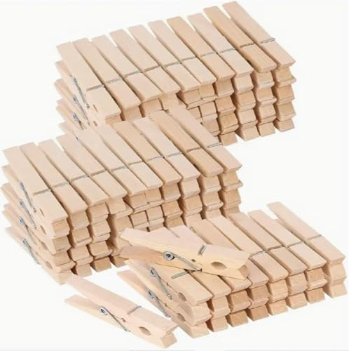 MIKONI Wäscheklammern aus Bambus - Holzklammern, nachhaltig - Klammern zum Wäscheaufhängen - 6 cm (100)