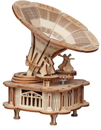 Comfoyar 3D Puzzle Classical Gramophone, Wooden Model Kits for Adults to Build, DIY Construction Craft Kits, Retro Home Decor and Christmas Birthday Valentine for Men Women