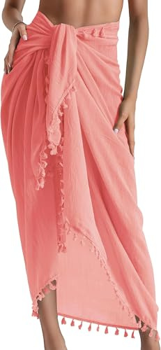QTUN Damen Sarong Pareo Bikini Cover Up Strand Wickelrock Sommer Badeanzug Cover up Groß Strandtuch Vertuschung Leichter Strandkleid Multifunktional Tapisserie Wickeltuch mit Quasten