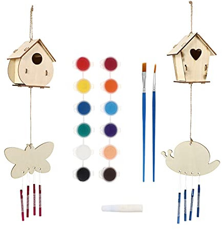 DIYEAH 1Satz Holz Vogelhaus Bausatz Für DIY Handbemalt Für Gestaltung Und Dekoration Kunsthandwerk Für Kleine Künstler Hängendem Seil Für Einfachen Einsatz