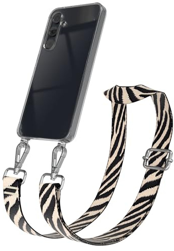 EAZY CASE Handykette - Verstellbares Taschenband kompatibel mit Galaxy A55, Schulterriemen, Handykordel mit Silikon Hülle, Umhängetasche, Zebra - Schwarz Beige Silber