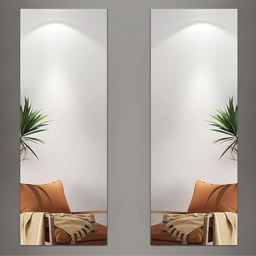 Cosrogo Selbstklebender Wandspiegel(30x120cm 2 Stück) Acryl Klebespiegel Ganzkörperspiegel 2mm Dicke,Spiegel zum Kleben für Tür,Schlafzimmer,Wohnzimmer&Kinderzimmer,DIY Spiegelfliesen selbstklebend